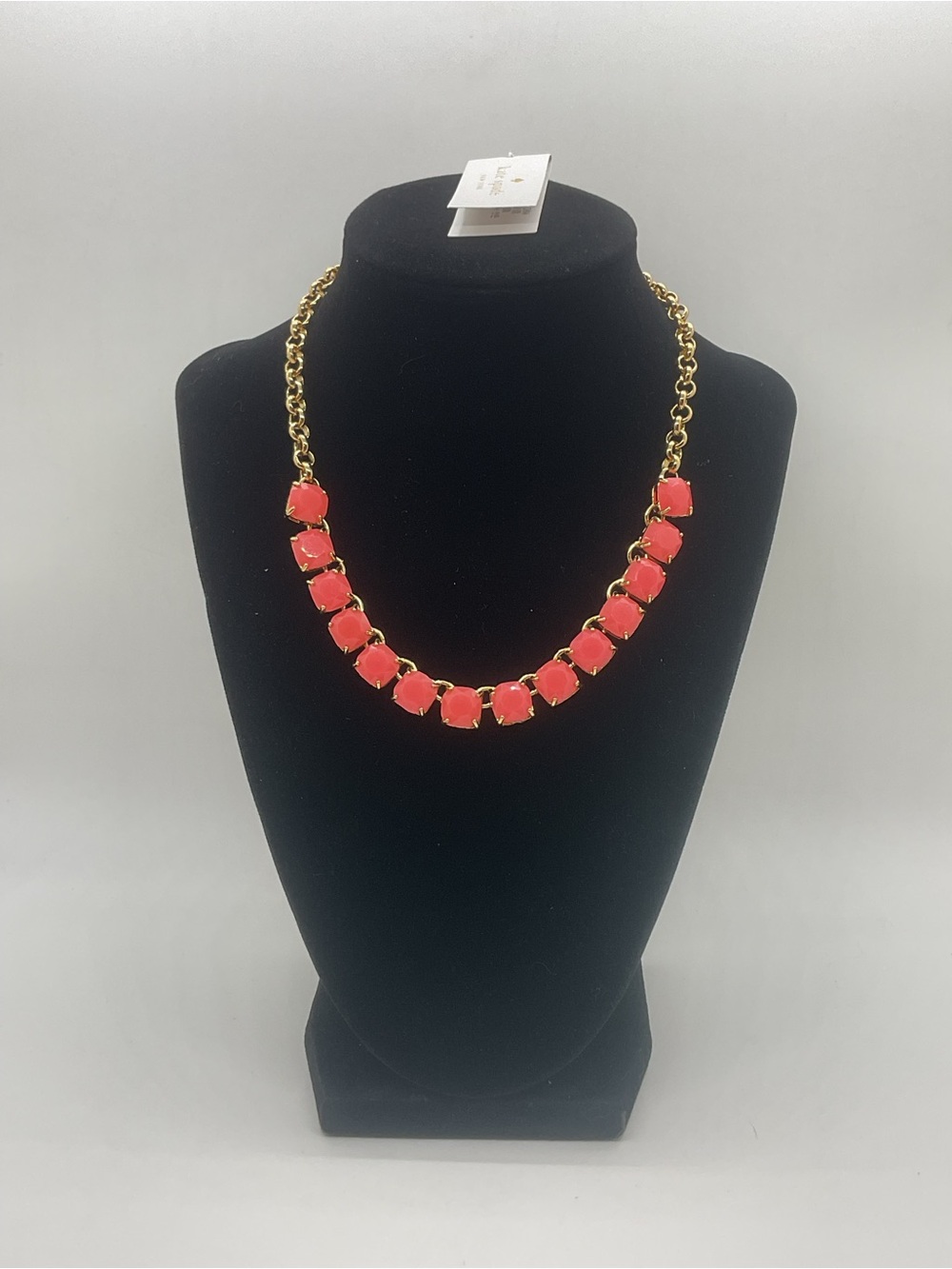 kate spade Squared Away Gold-Tone Chain Necklace with Coral Pink Stones